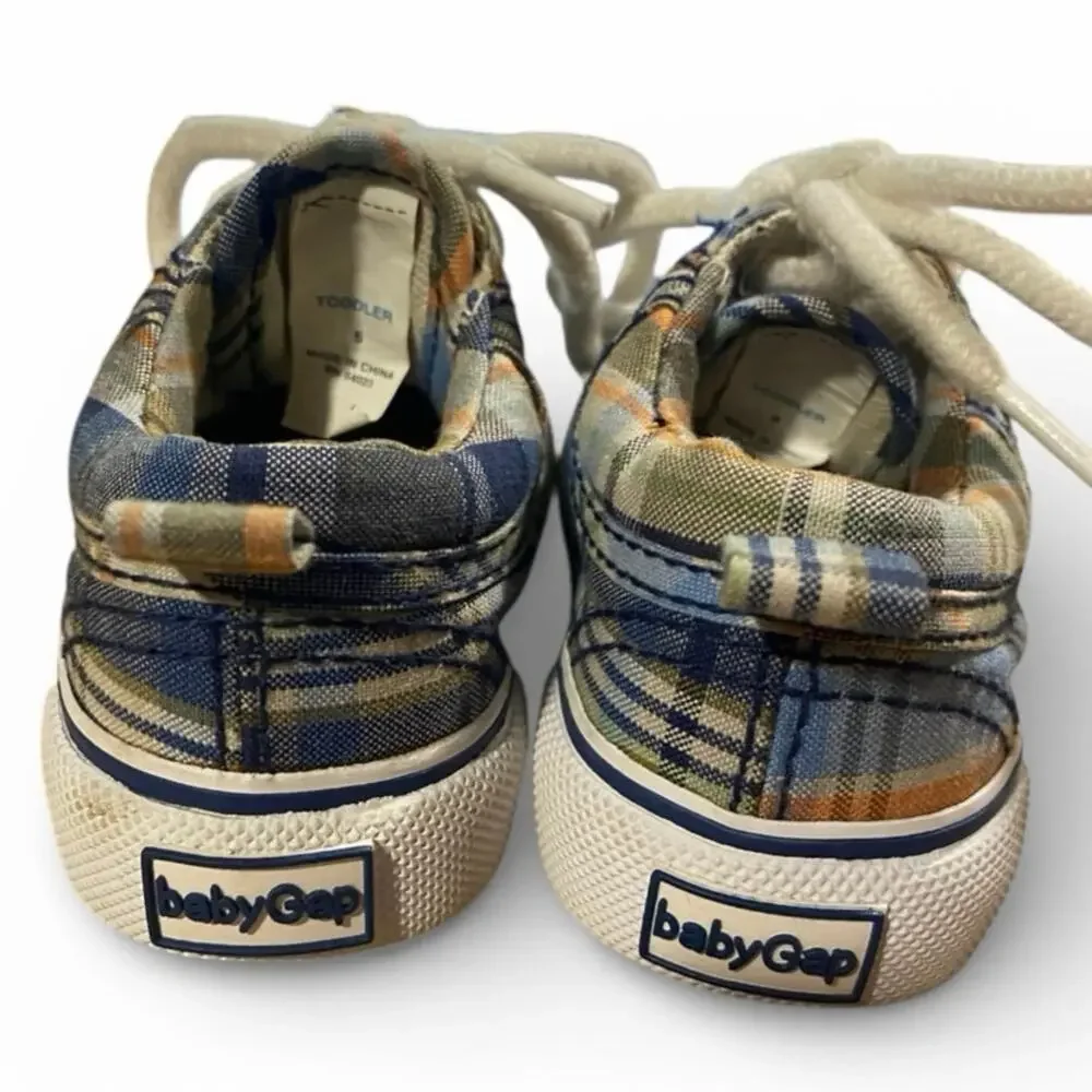 Baby Gap Boy's Tennis Shoes Toddler 5 Blue White Plaid Preppy Canvas Sneakers